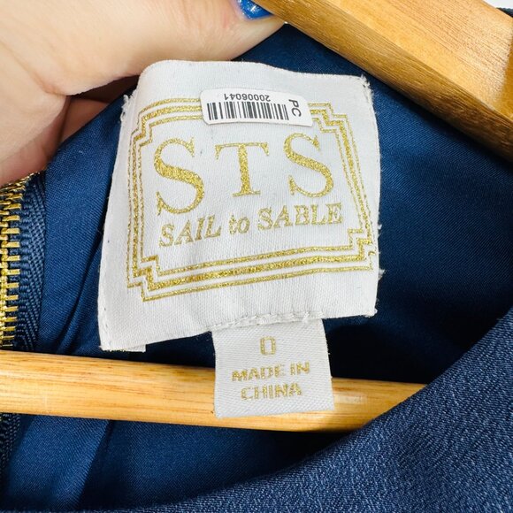 Sail To Sable Navy Blue Ruffle Hem Dress Long Sleeve Size 0 Polyester Womens - Picture 8 of 8